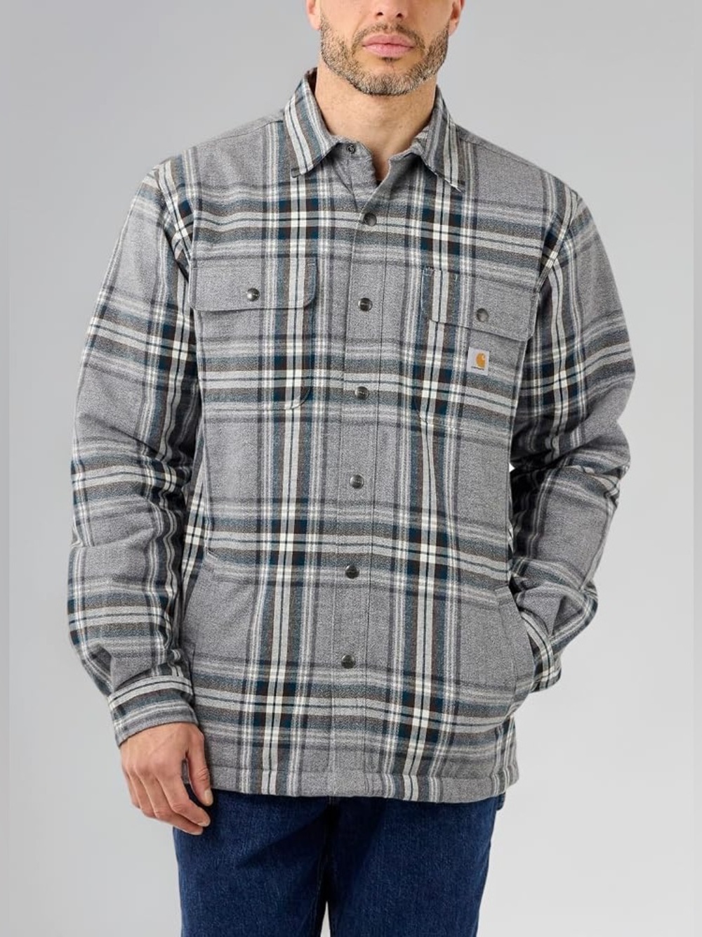 Carhartt Relaxed Fit Sherpa Lined Plaid Flannel Shirt Jacket Cabincore Outdoors